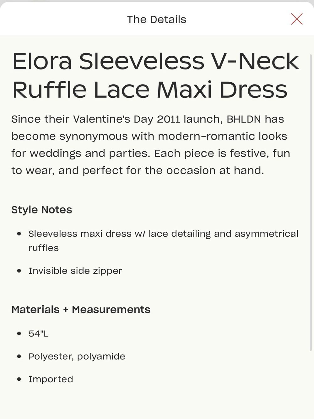 BHLDN Elora Sleeveless V-Neck Ruffle Lace Maxi Dress Size US 2 - Picture 16 of 16